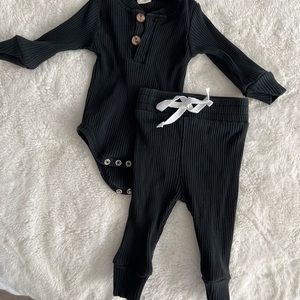 Black ribbed baby pants and Hensley style onsie